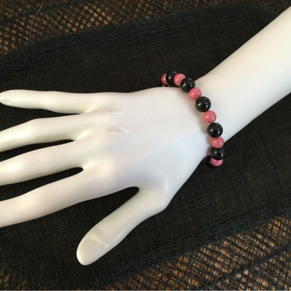 NWT Rhodonite & Black Jade Bracelet. Unisex Design. c 132 tcw Natural Gems - Picture 3 of 5